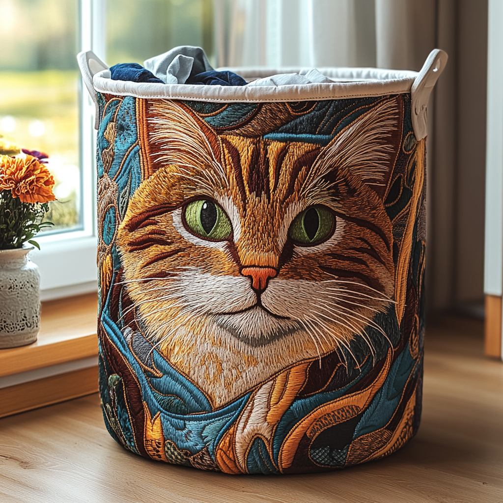 Sunny Cat Quilted Laundry Basket Merch For Dad