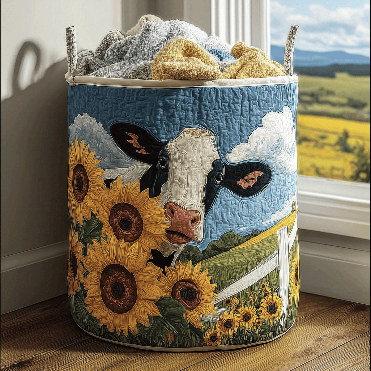 Sunny Cow Quilted Laundry Basket New Year Merch Gift