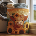Sunny Highland Cow Quilted Laundry Basket Father’s Day Merch Gift