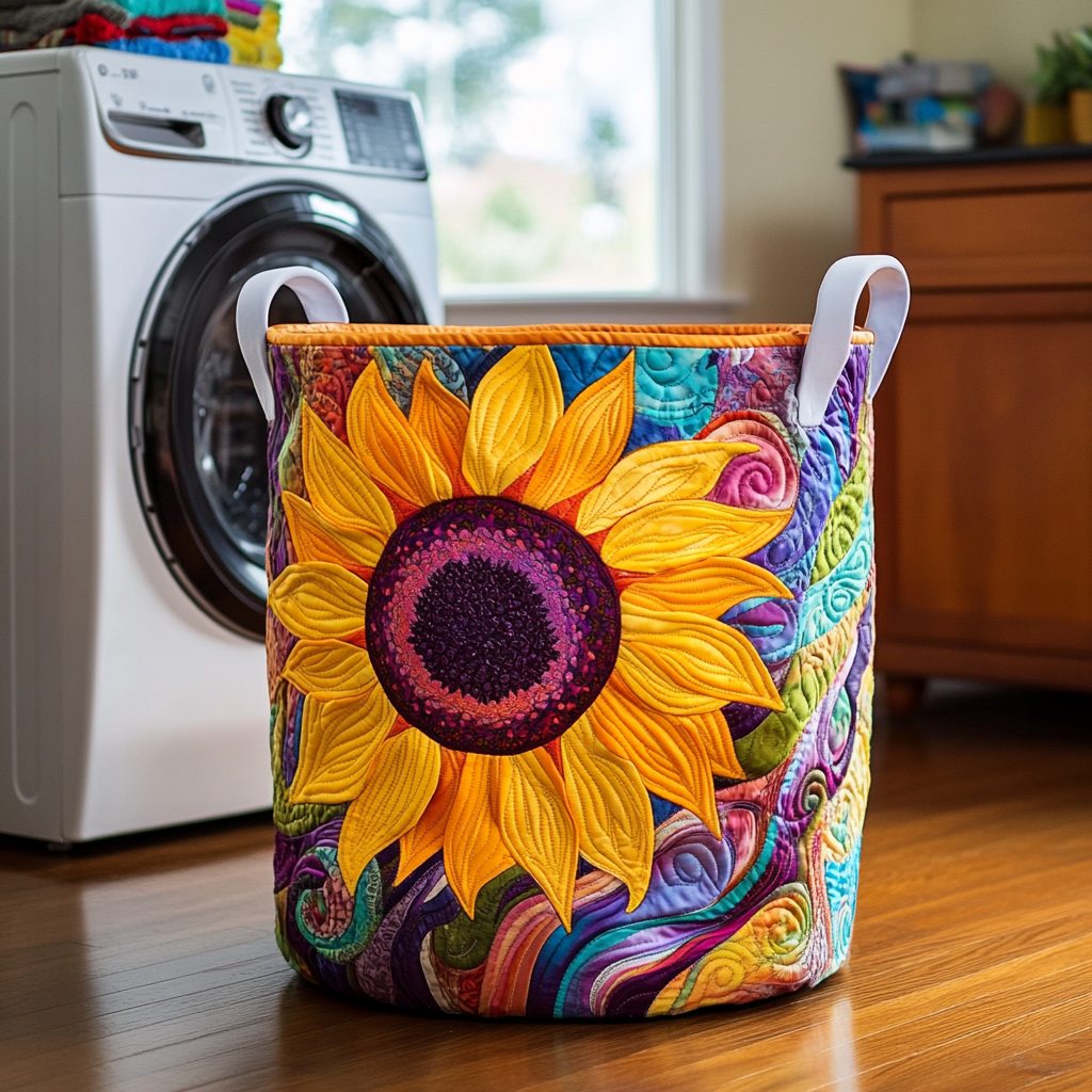Sunny Sunflower Quilted Laundry Basket Father’s Day Merch Gift