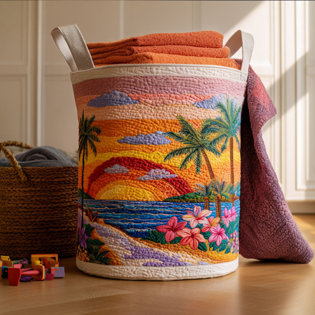 Sunset Tide Quilted Laundry Basket Merch For Family Time
