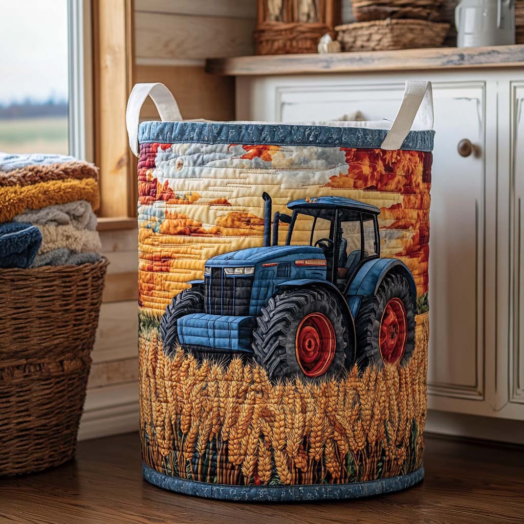 Tractor Farm Quilted Laundry Basket Summer Merch Vibes