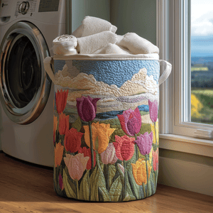 Tulip Field Quilted Laundry Basket Unique Gift For Laundry Lovers