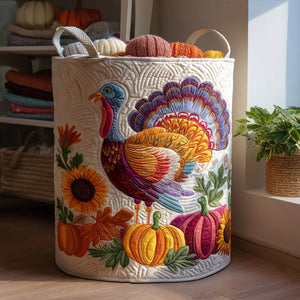 Turkey Trot Delight Quilted Laundry Basket Mother’s Day Merch Gift