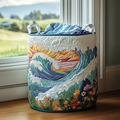 Wave Horizon Quilted Laundry Basket Merch For Family Time