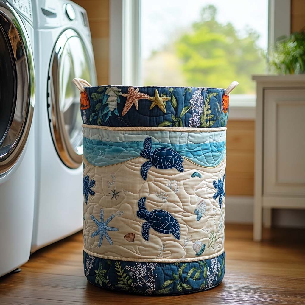 Wave Wanderer Quilted Laundry Basket Everyday Merch Choice