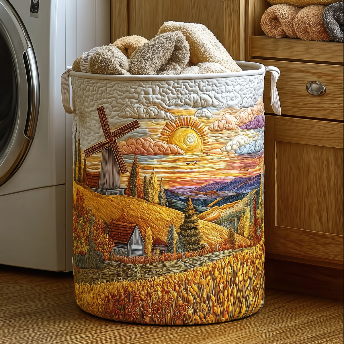 Wheat Fields Quilted Laundry Basket Merch For Cozy Nights