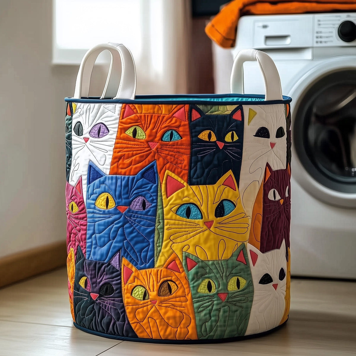 Whimsical Cat Quilted Laundry Basket Merch For Family(1)