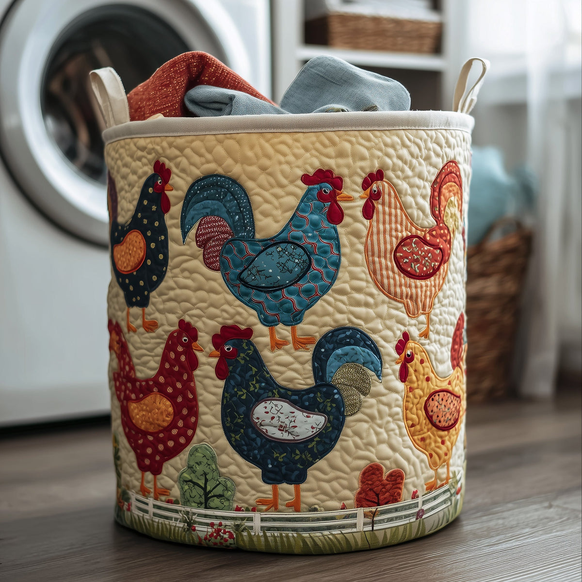 Whimsical Chicken Quilted Laundry Basket Perfect Birthday Gift Idea