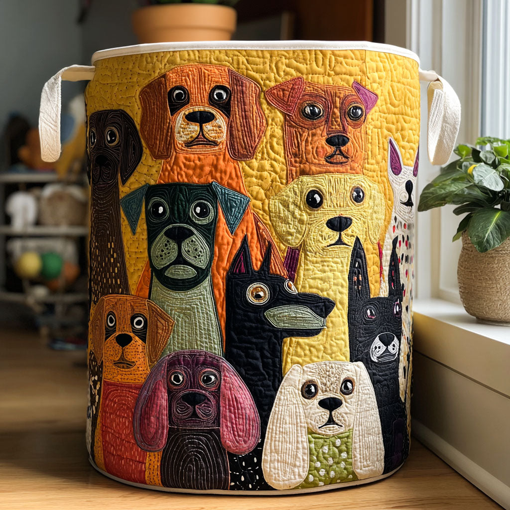 Whimsical Dog Quilted Laundry Basket Best Gift For Him