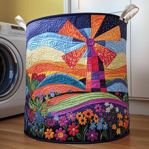 Whimsical Windmill Quilted Laundry Basket Winter Merch Essentials