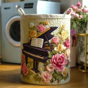 Whispering Piano Bloom Quilted Laundry Basket Merch For Couples