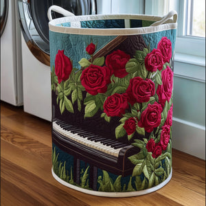 Whispering Piano Bloom Quilted Laundry Basket Merch For Her