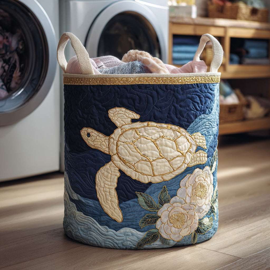White Turtle Serenity Quilted Laundry Basket Merch For Mom