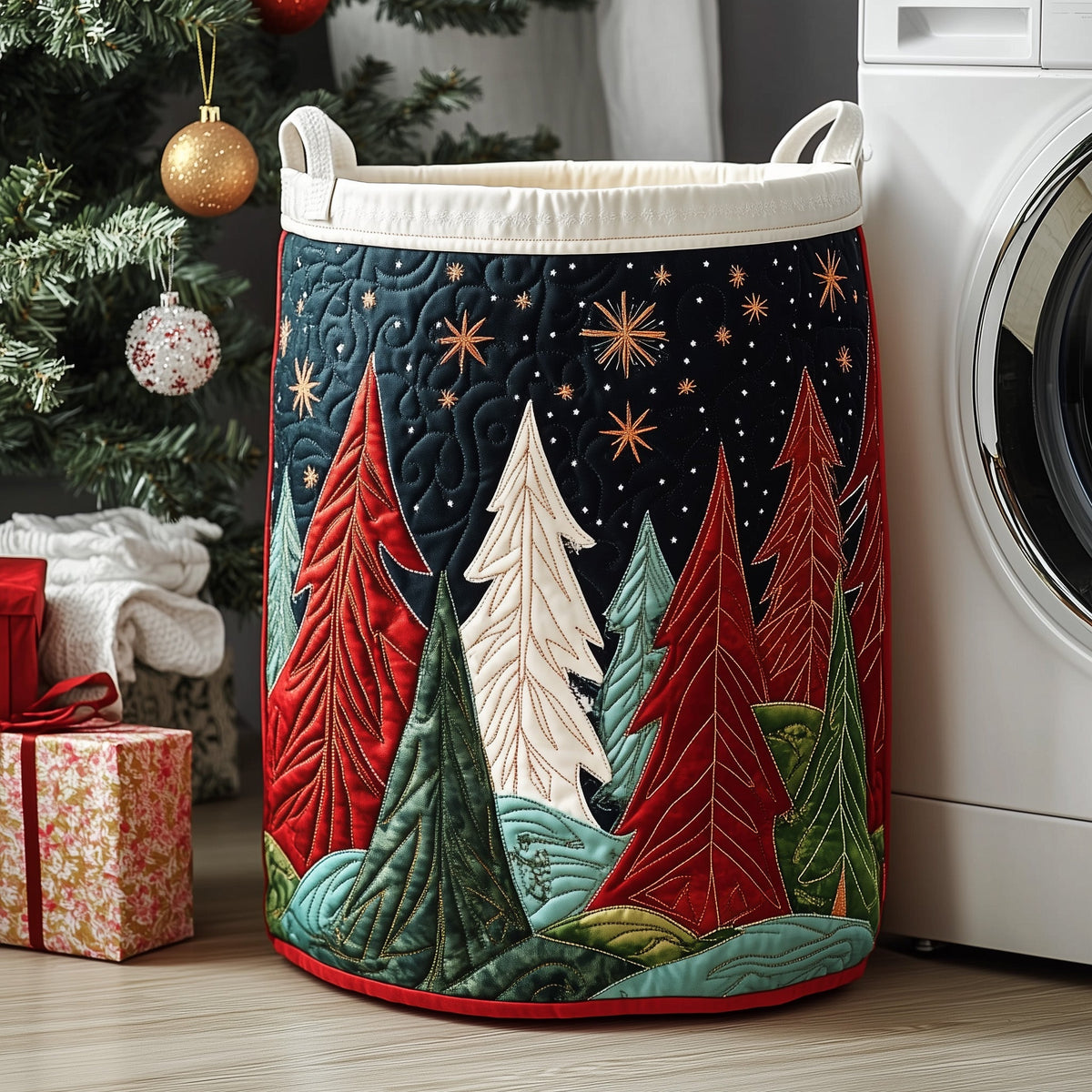Xmas Forest Quilted Laundry Basket Father’s Day Merch Gift