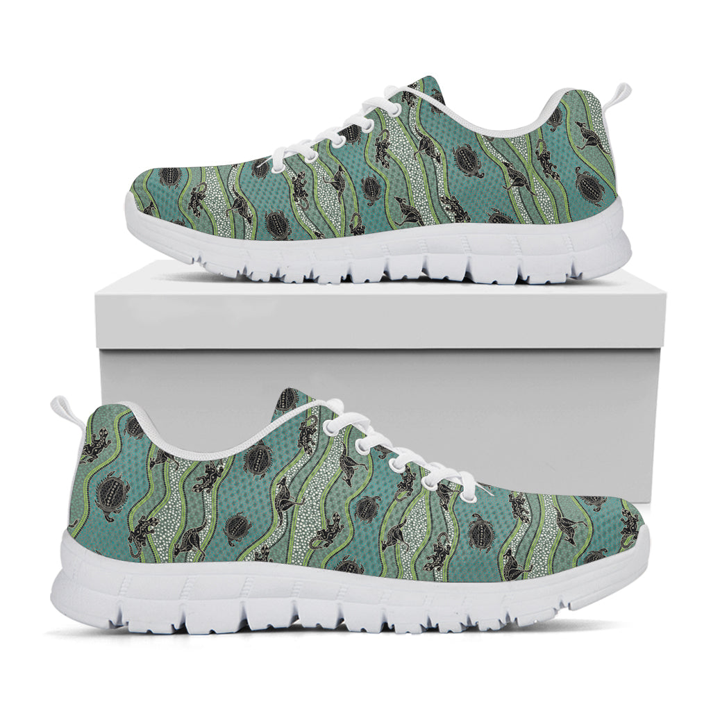 Aboriginal Animals Pattern Print White Running Shoes