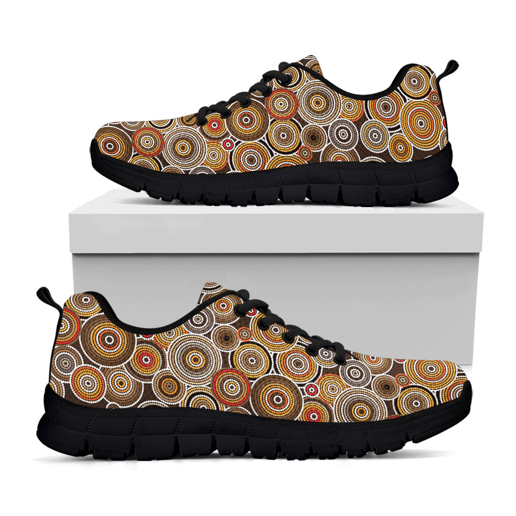 Aboriginal Art Dot Pattern Print Black Running Shoes