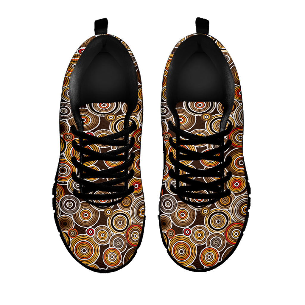Aboriginal Art Dot Pattern Print Black Running Shoes