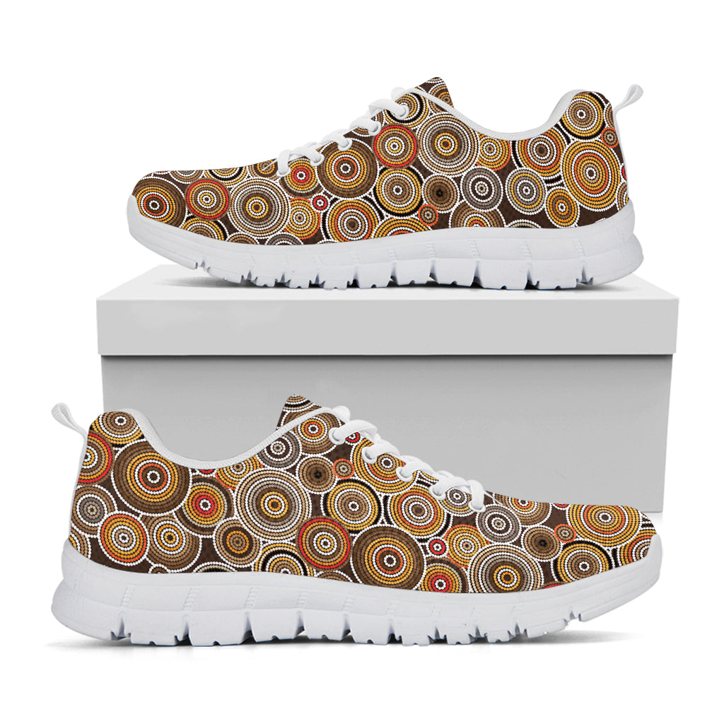 Aboriginal Art Dot Pattern Print White Running Shoes