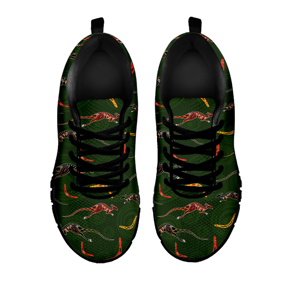 Aboriginal Boomerang And Kangaroo Print Black Running Shoes