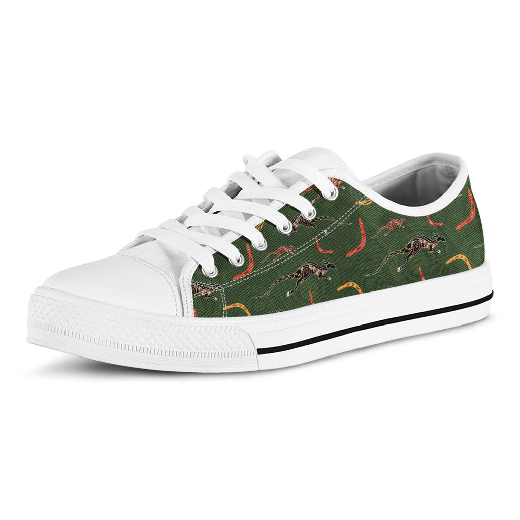 Aboriginal Boomerang And Kangaroo Print White Low Top Sneakers