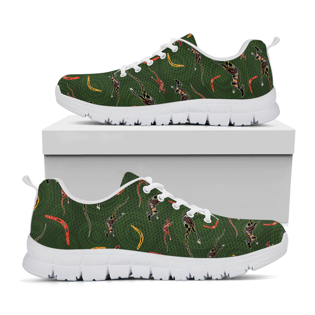 Aboriginal Boomerang And Kangaroo Print White Running Shoes