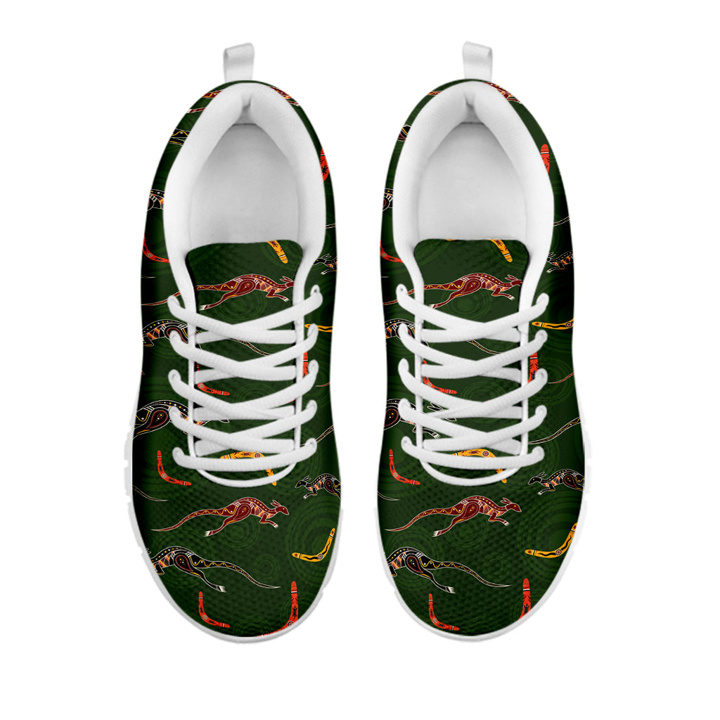 Aboriginal Boomerang And Kangaroo Print White Running Shoes