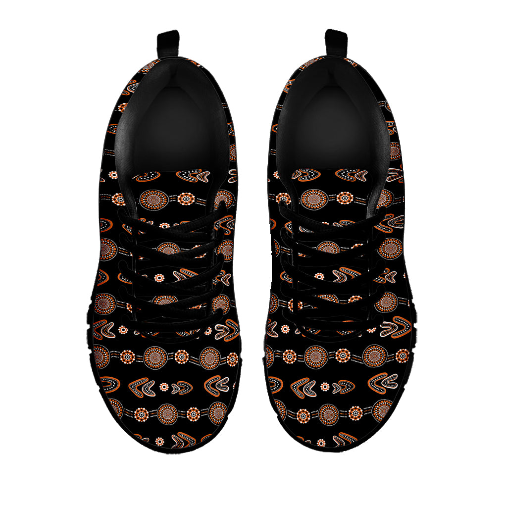Aboriginal Boomerang Pattern Print Black Running Shoes