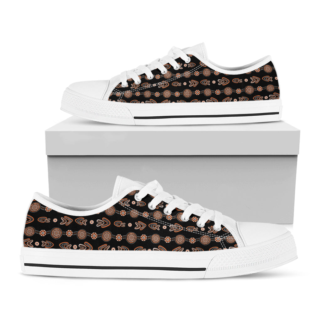 Aboriginal Boomerang Pattern Print White Low Top Sneakers