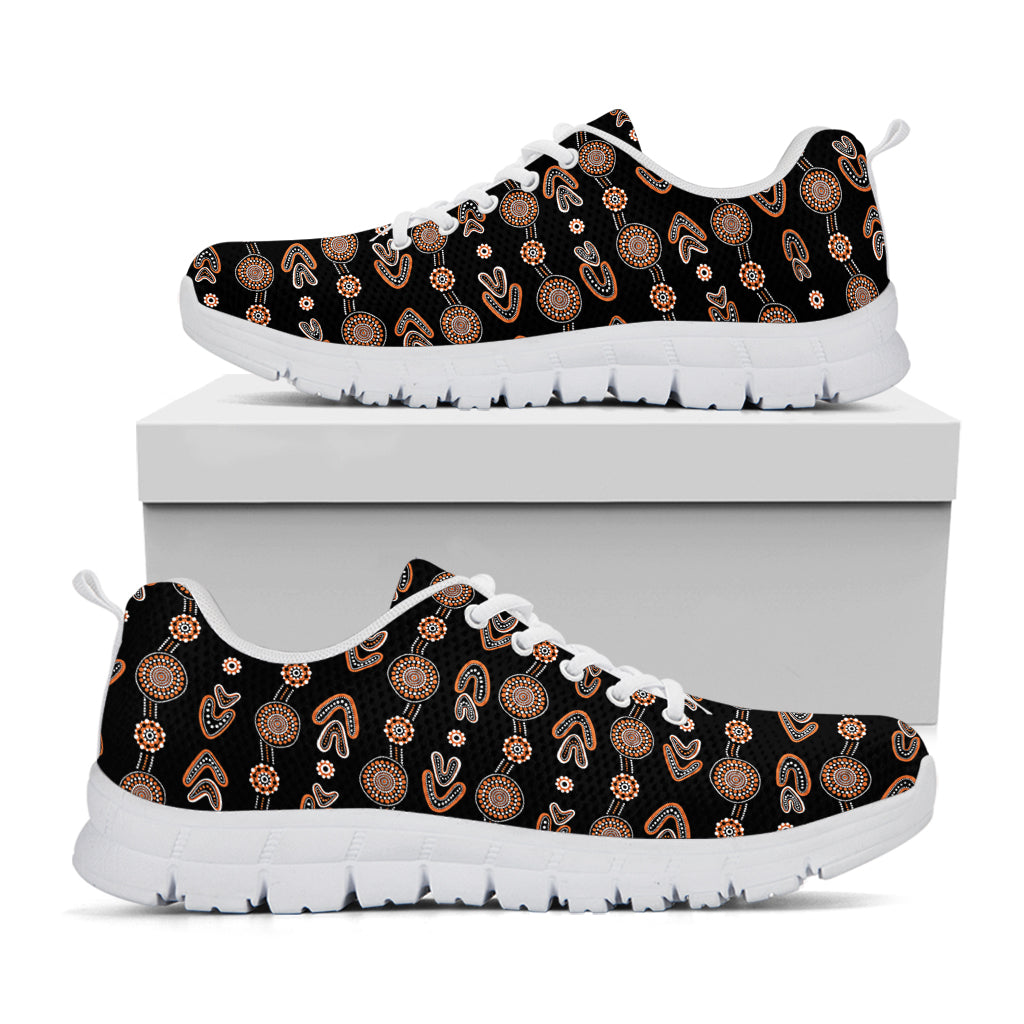 Aboriginal Boomerang Pattern Print White Running Shoes