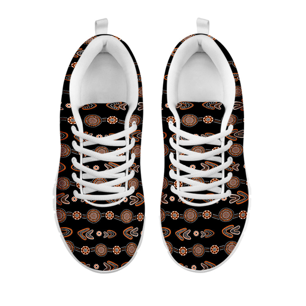 Aboriginal Boomerang Pattern Print White Running Shoes