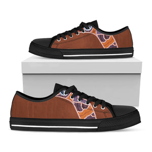 Aboriginal Dot Boomerang Print Black Low Top Sneakers