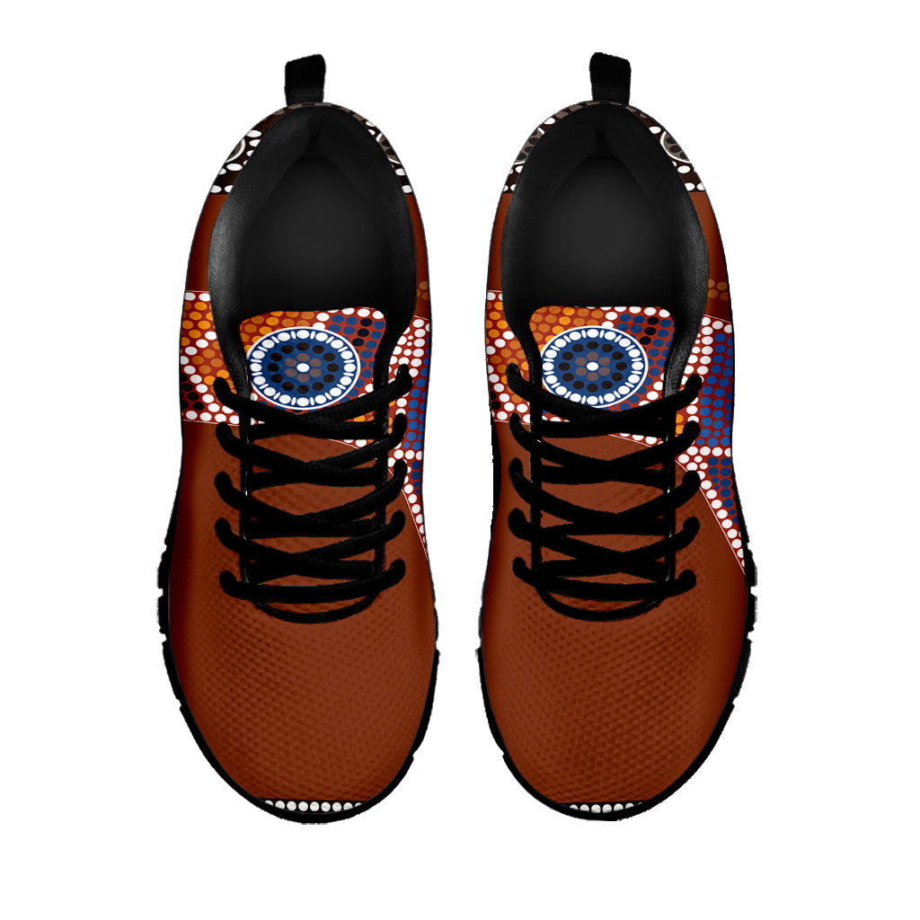 Aboriginal Dot Boomerang Print Black Running Shoes