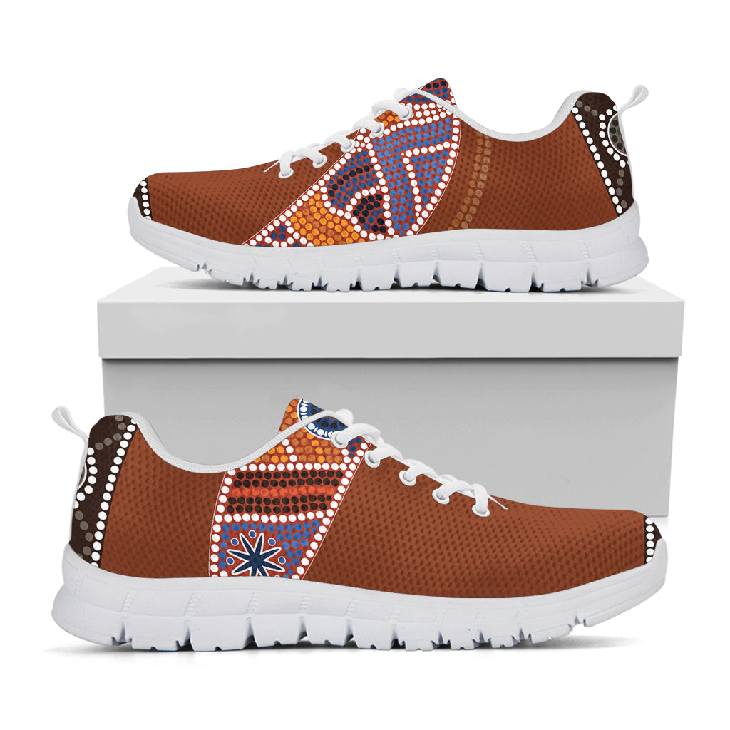 Aboriginal Dot Boomerang Print White Running Shoes
