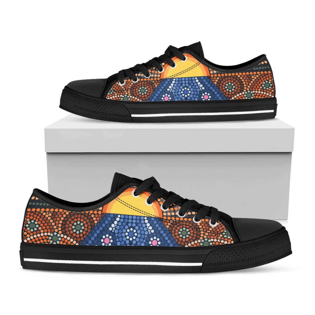Aboriginal Indigenous Sunset Art Print Black Low Top Sneakers