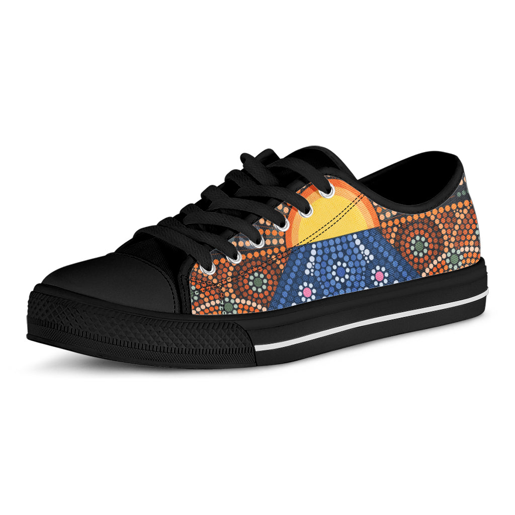 Aboriginal Indigenous Sunset Art Print Black Low Top Sneakers