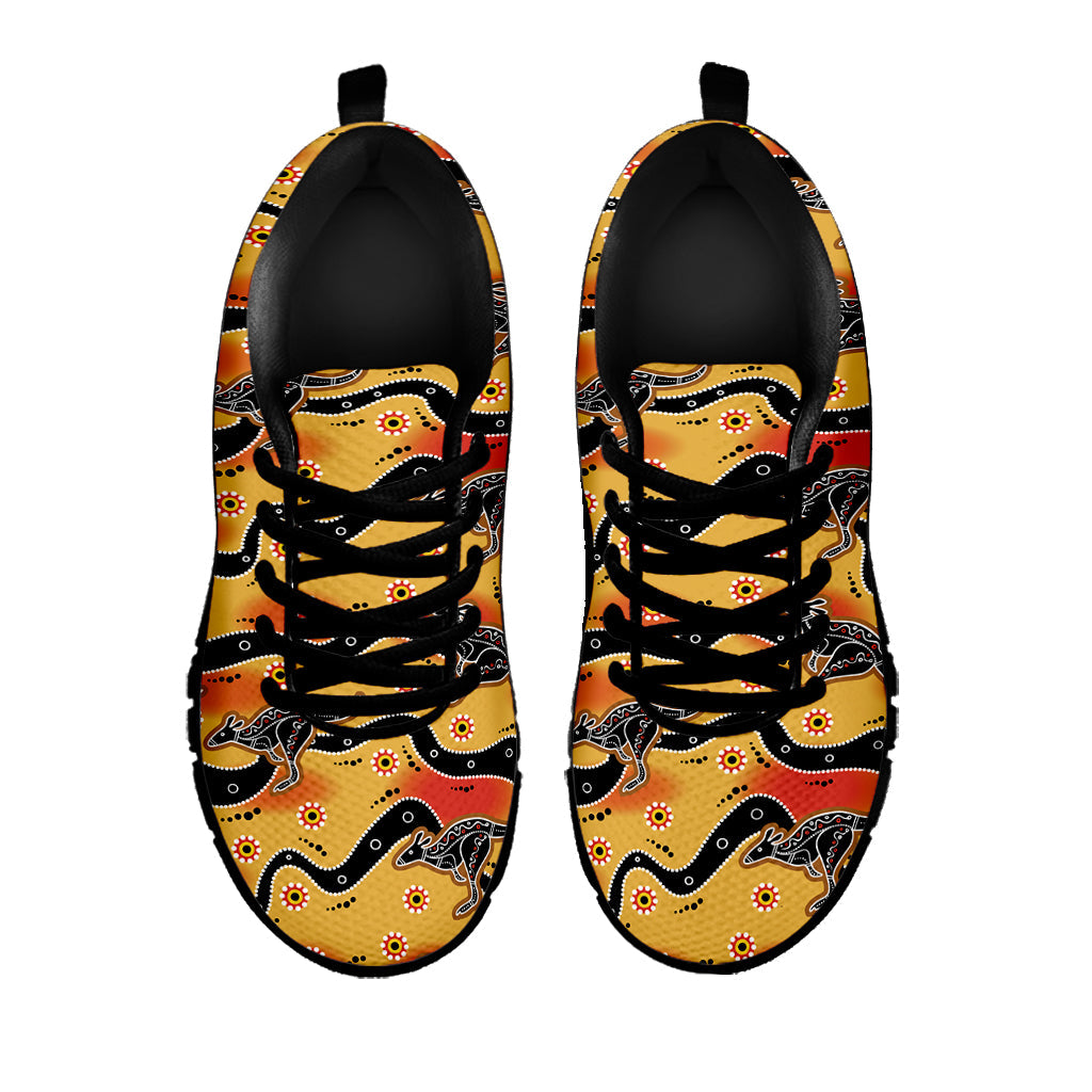 Aboriginal Kangaroo Pattern Print Black Running Shoes