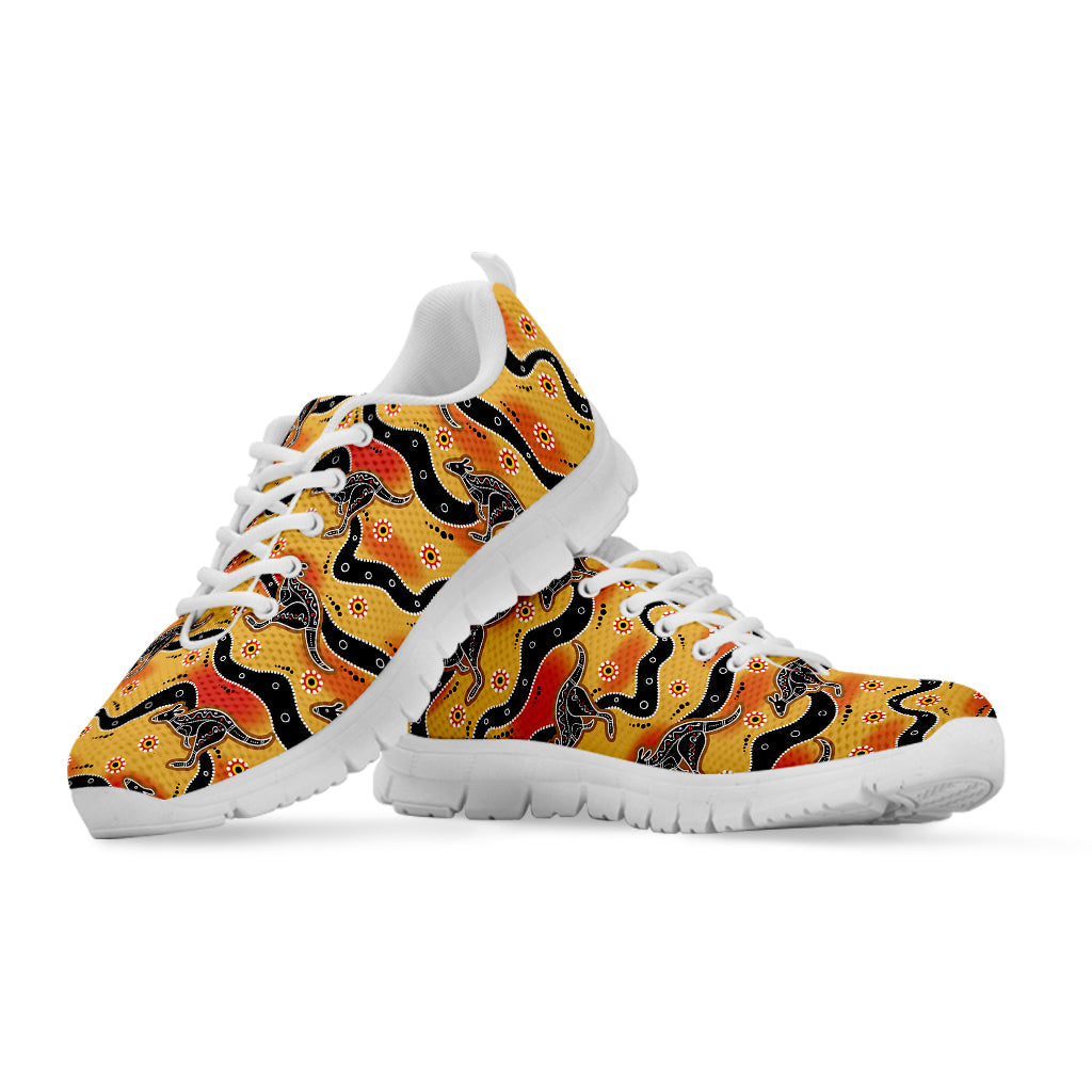 Aboriginal Kangaroo Pattern Print White Running Shoes
