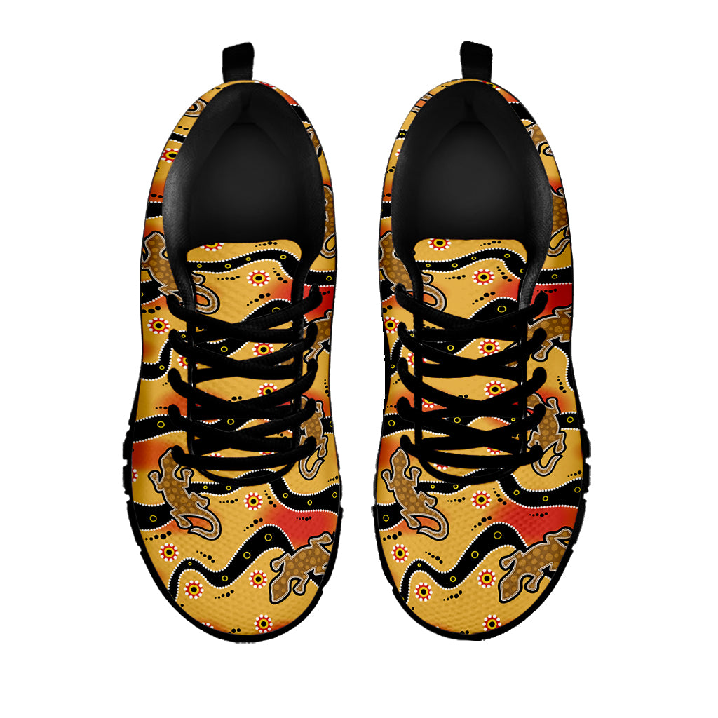 Aboriginal Lizard Pattern Print Black Running Shoes