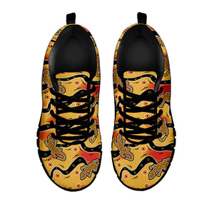 Aboriginal Lizard Pattern Print Black Running Shoes