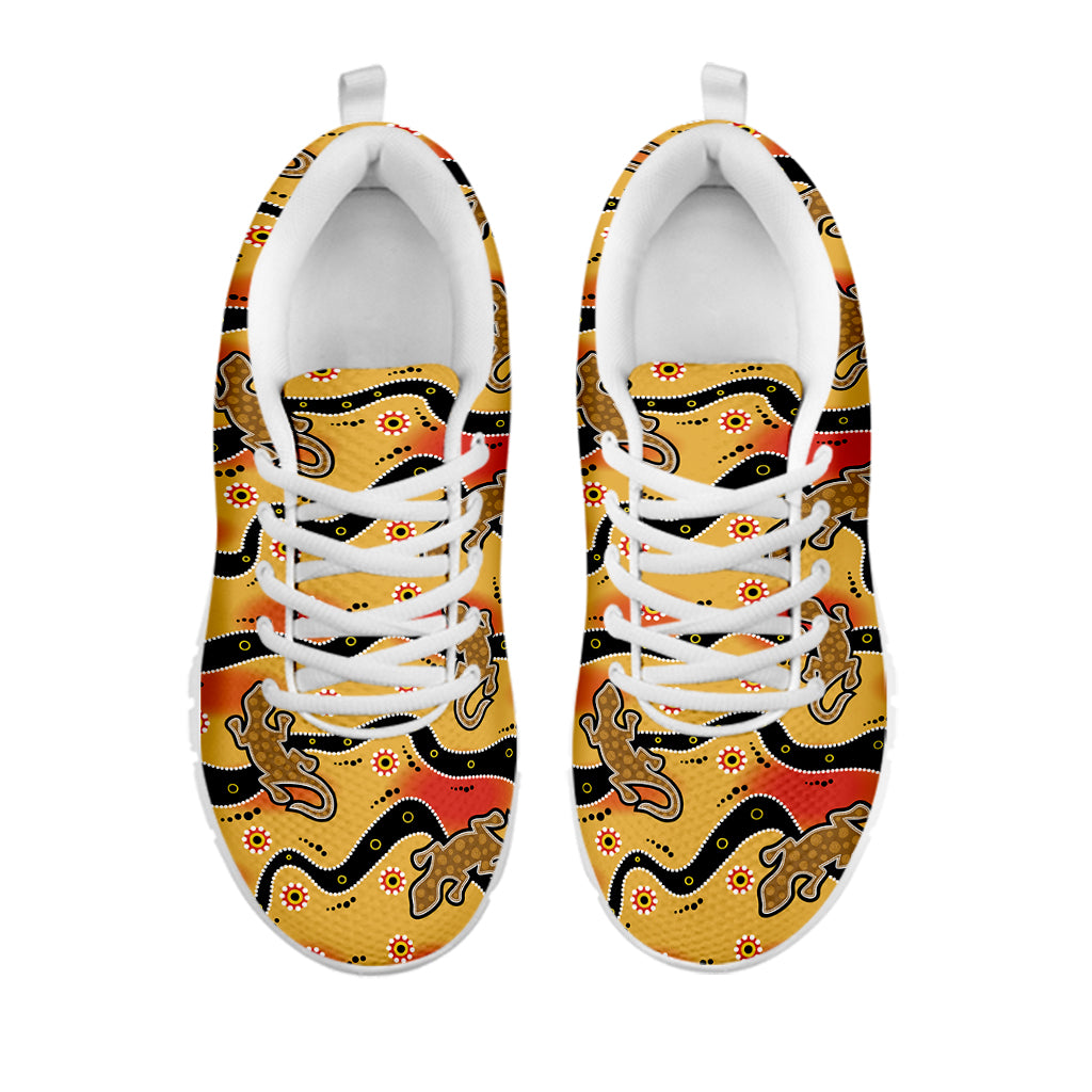 Aboriginal Lizard Pattern Print White Running Shoes
