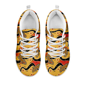 Aboriginal Lizard Pattern Print White Running Shoes