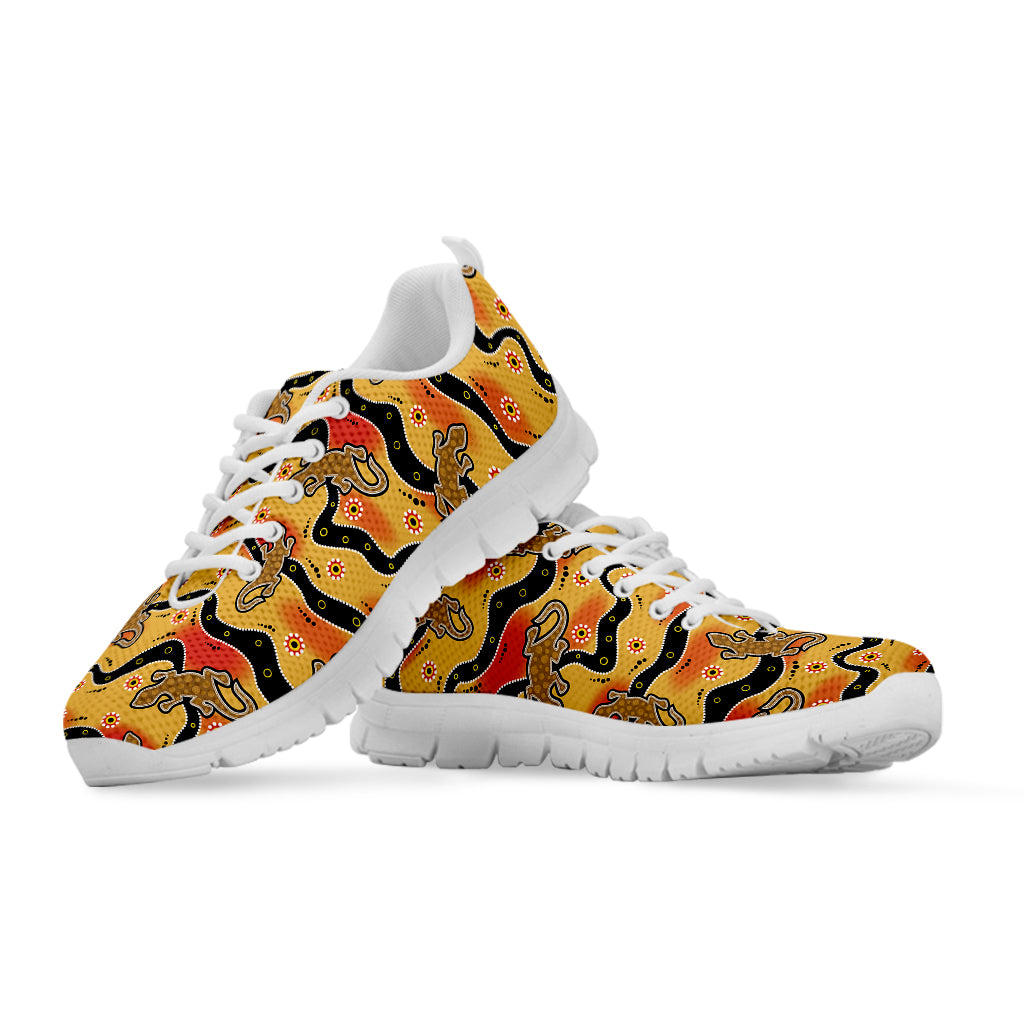 Aboriginal Lizard Pattern Print White Running Shoes