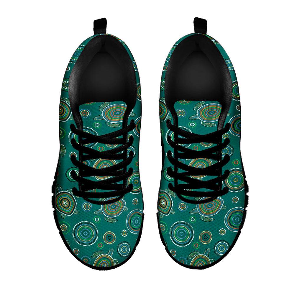 Aboriginal Sea Turtle Pattern Print Black Running Shoes