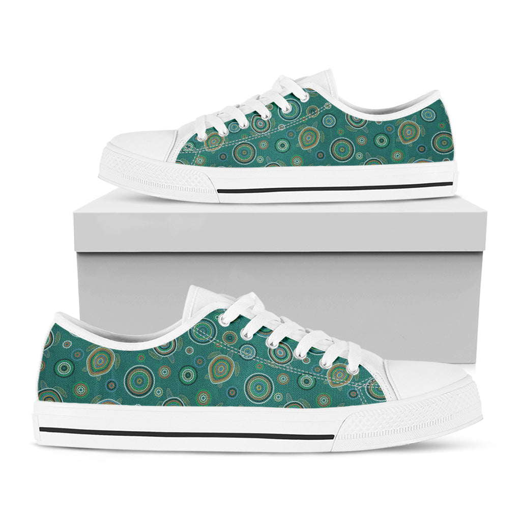 Aboriginal Sea Turtle Pattern Print White Low Top Sneakers