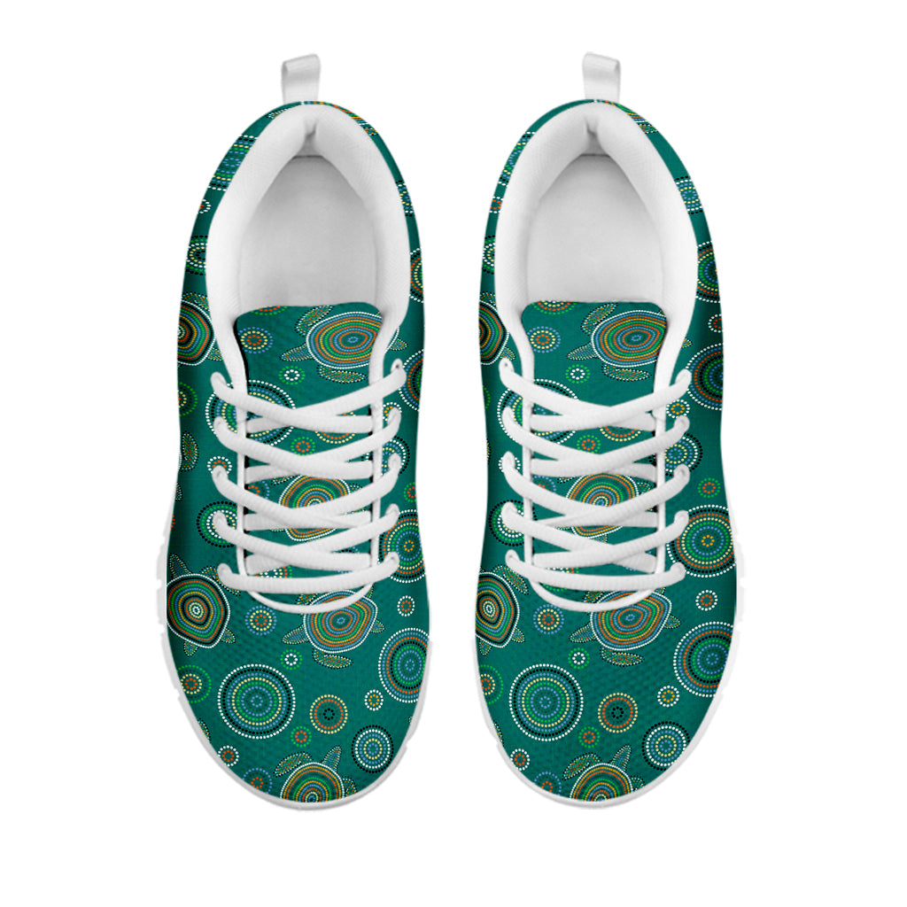 Aboriginal Sea Turtle Pattern Print White Running Shoes
