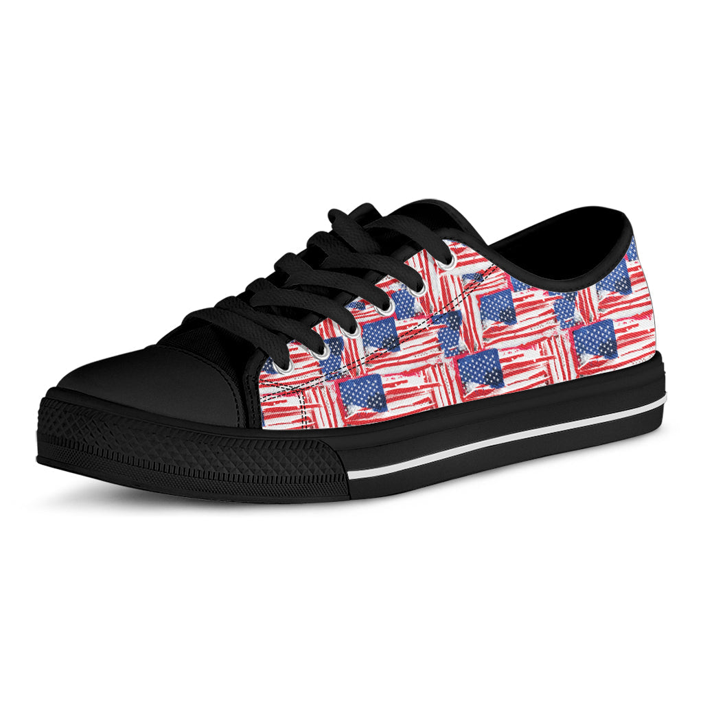 Abstract American Flag Print Black Low Top Sneakers