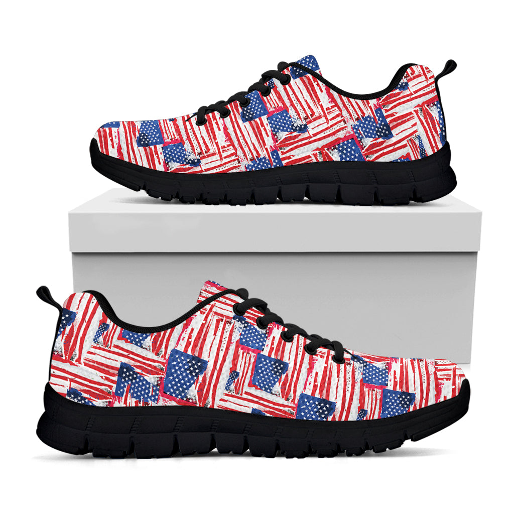 Abstract American Flag Print Black Running Shoes