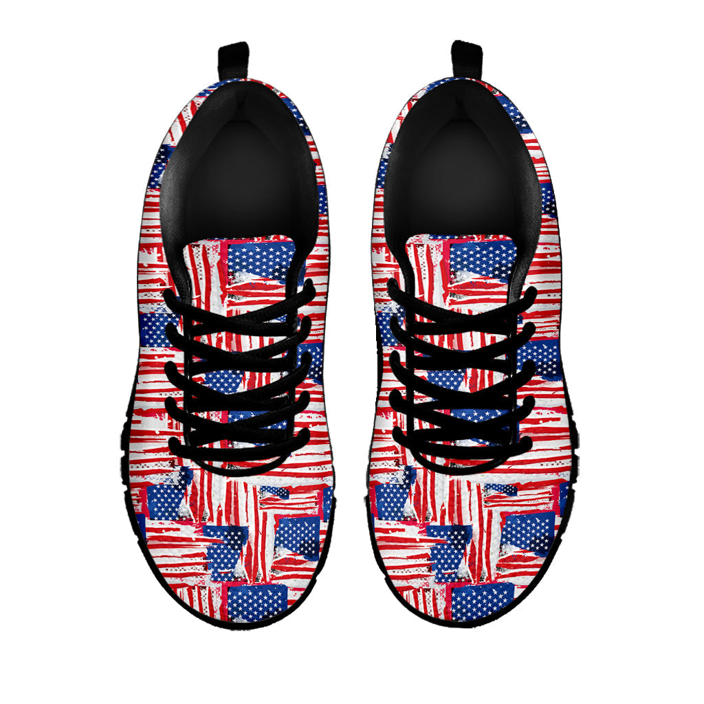 Abstract American Flag Print Black Running Shoes