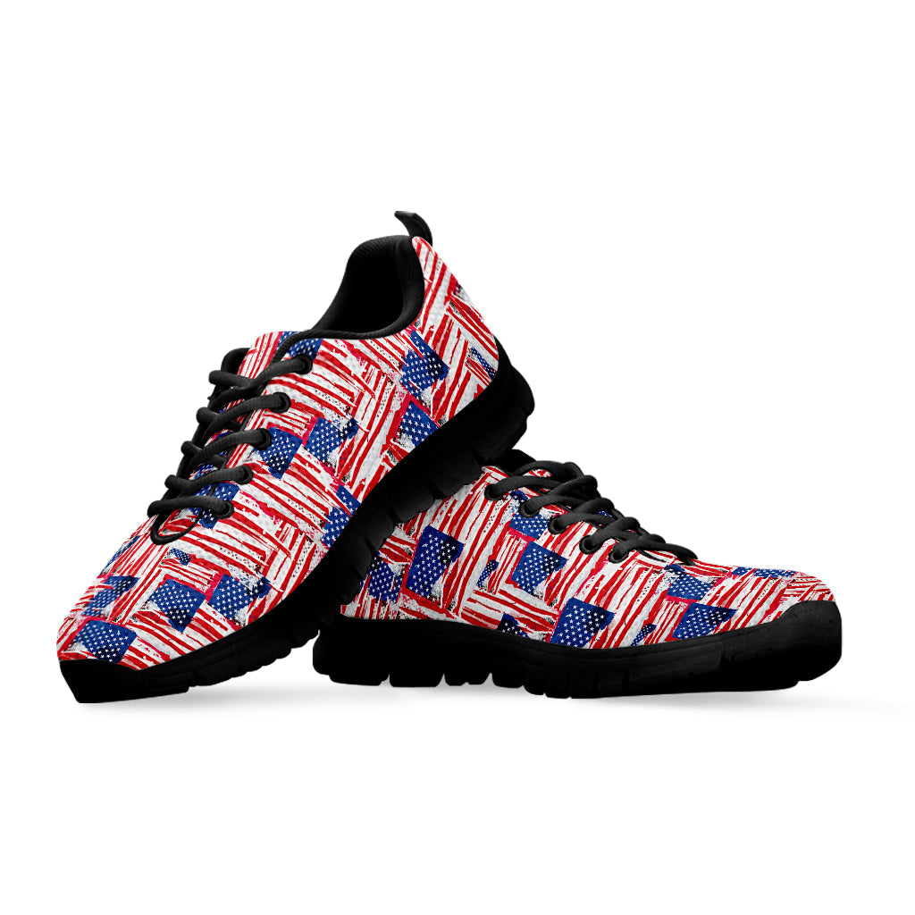 Abstract American Flag Print Black Running Shoes